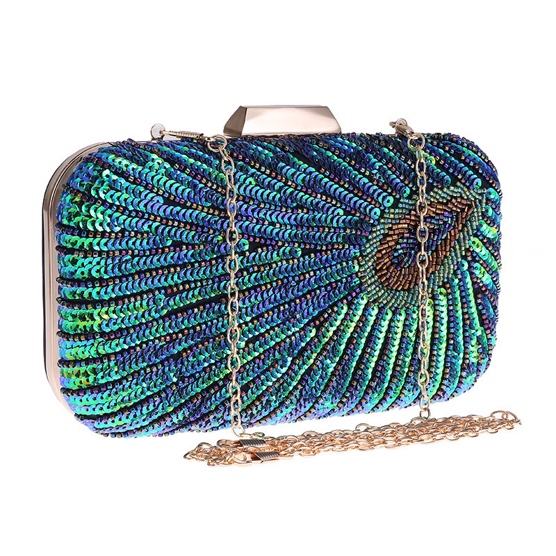 Evening Bag Beaded - Pochette paon perles paillettes sacs à