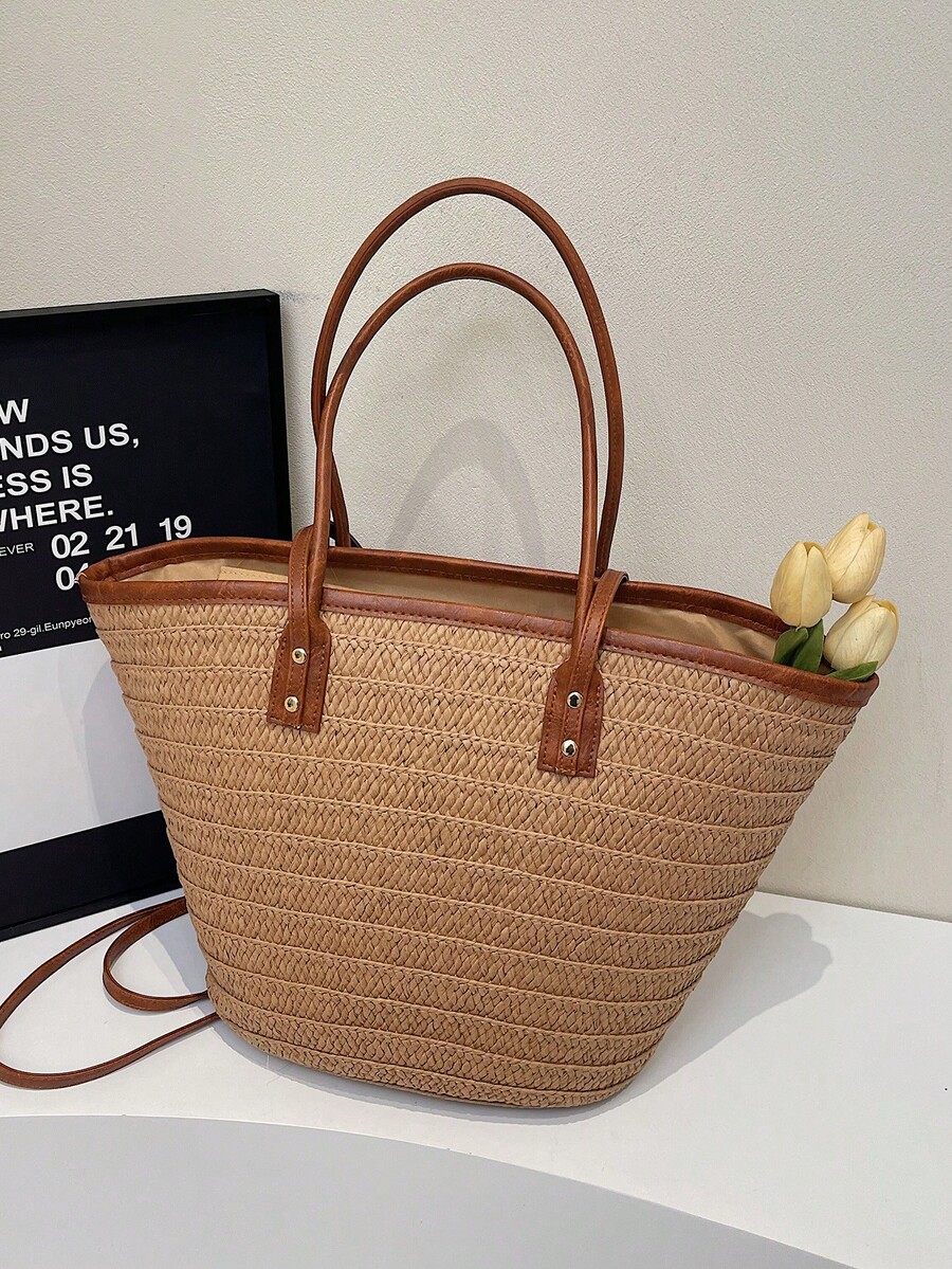 Sac fourre-tout tissé de grand - Woven Straw Bag avis et prix