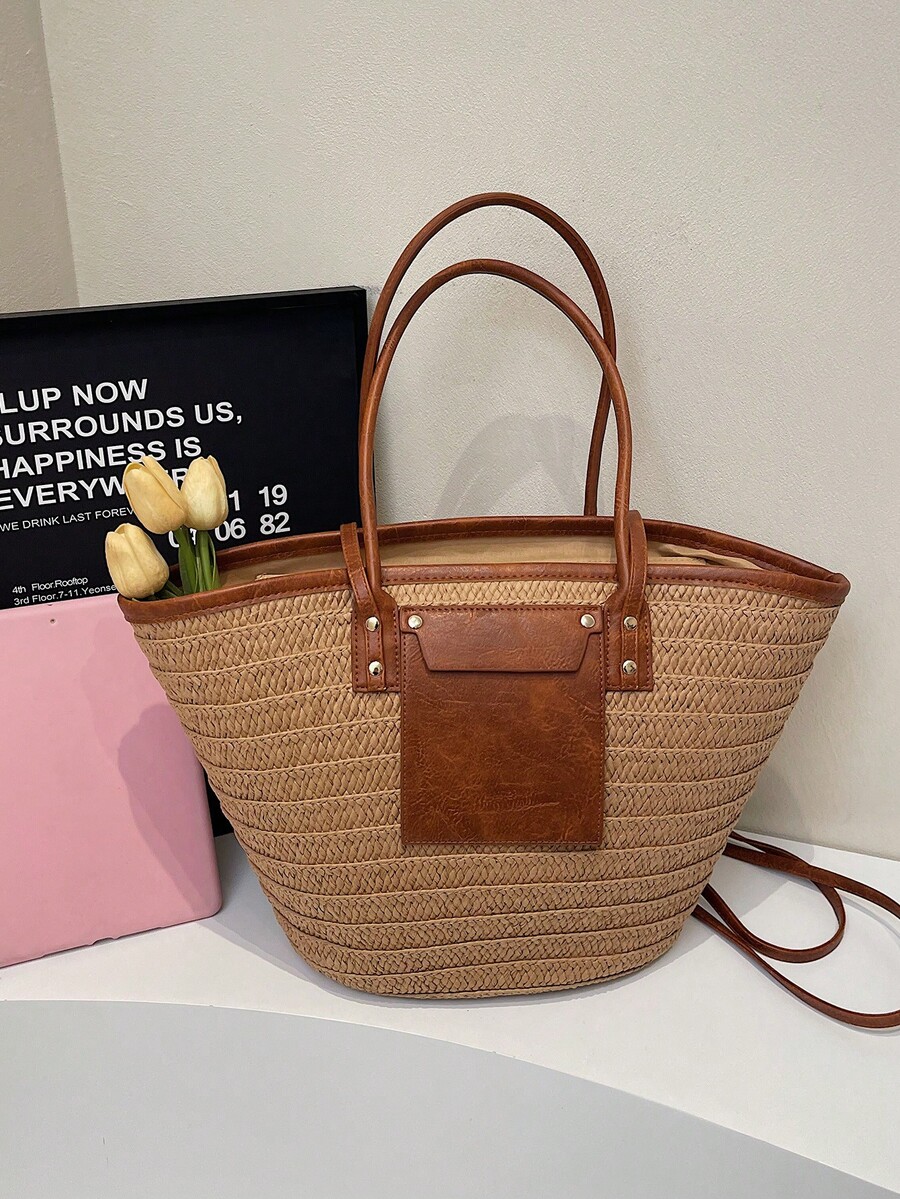 Sac fourre-tout tissé de grand - Woven Straw Bag avis et prix