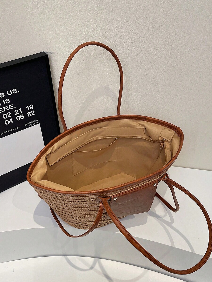 Sac fourre-tout tissé de grand - Woven Straw Bag avis et prix